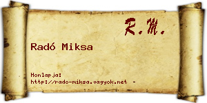 Radó Miksa névjegykártya